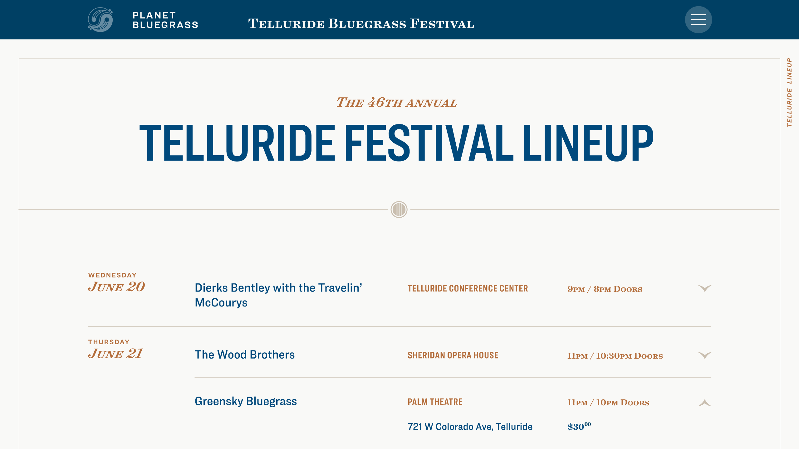 Odds & Ends - Planet Bluegrass Telluride Festival Lineup Website
